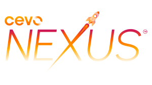 Cevo Nexus logo in orange and pink gradient text with rocket flying through the x